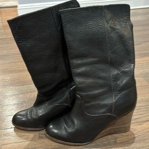 COMPTOIR DES COTONNIERS LEO BLACK WEDGE LEATHER MID CALF BOOT 37